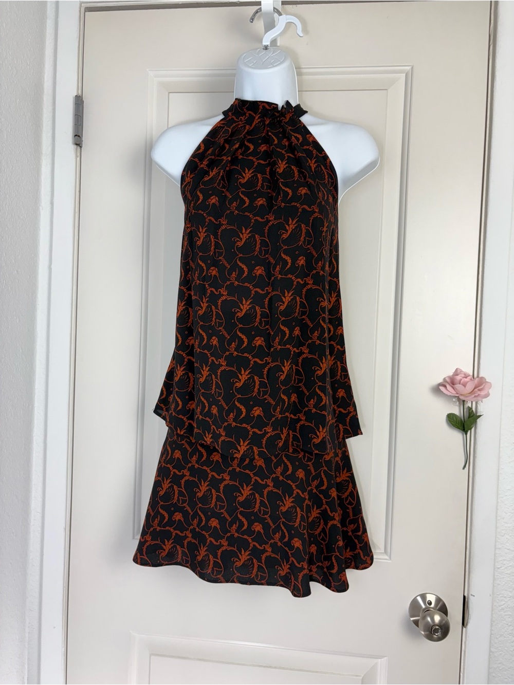 A.L.C. Mari Silk Black & Rust Two-Piece Matching Top & Skirt Set Sz 4